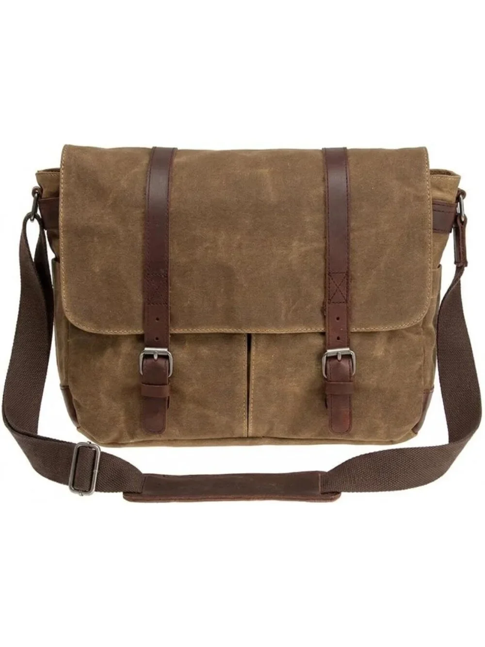 Vintage Leather Waxed Canvas Briefcase - Large Rugged Satchel for 15.6